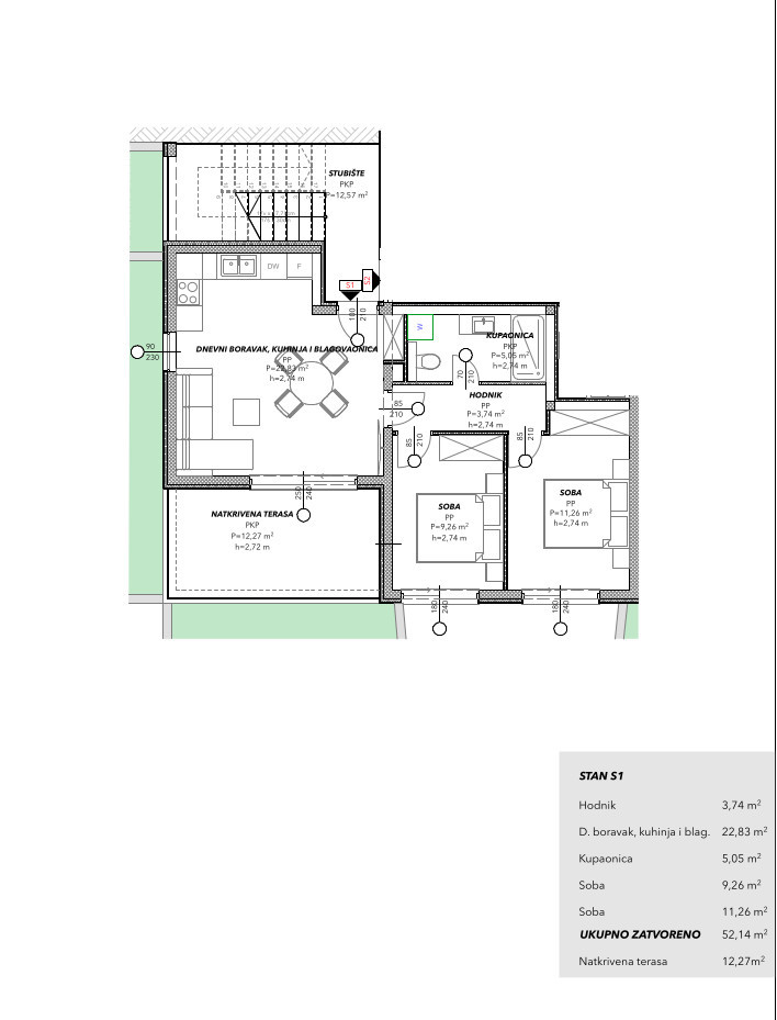 Dvosobno stanovanje z razgledom na morje na Čiovu, območje Salduna blizu kampa Rožac - 64 m2